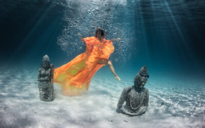 Underwater Photography in Bora Bora Wearing Blissful & Sustainable Dresses by French Designer Valerie Pache